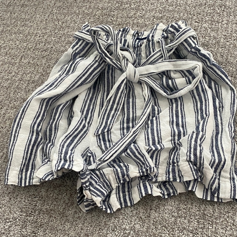 J. Crew Factory Blue and White Striped High Waist Shorts with Bow Tie Front